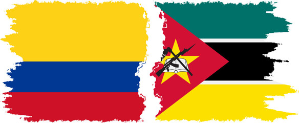 Mozambique and Colombia grunge flags connection, vector