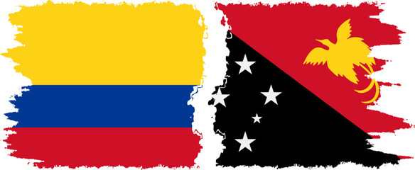 Papua New Guinea and Colombia grunge flags connection, vector