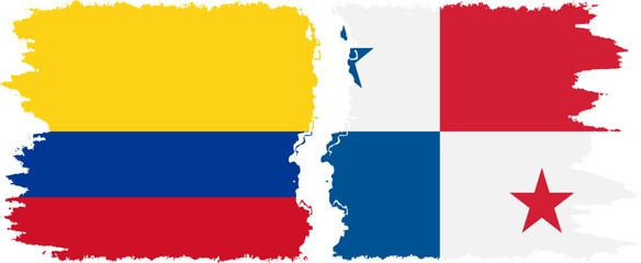 Panama and Colombia grunge flags connection, vector