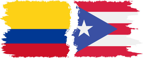 Puerto Rico and Colombia grunge flags connection, vector