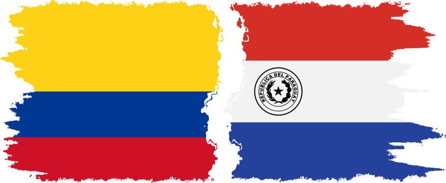 Paraguay and Colombia grunge flags connection, vector