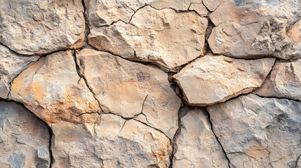 Fototapeta premium Textured surface of cracked limestone rocks showcasing earthy tones and natural patterns in bright daylight