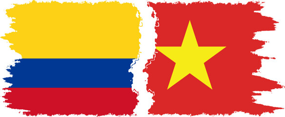 Vietnam and Colombia grunge flags connection, vector