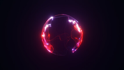 Abstract luminous sphere, technological background with energy  sphere, particle flow, bright spectrum 