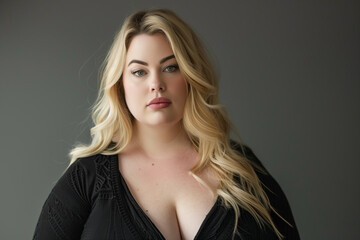  Confident plus size blonde model poses in studio for advertising with ample copy space © pijav4uk