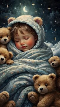 Traumwelt: M&auml;dchen umschlungen von Welpen