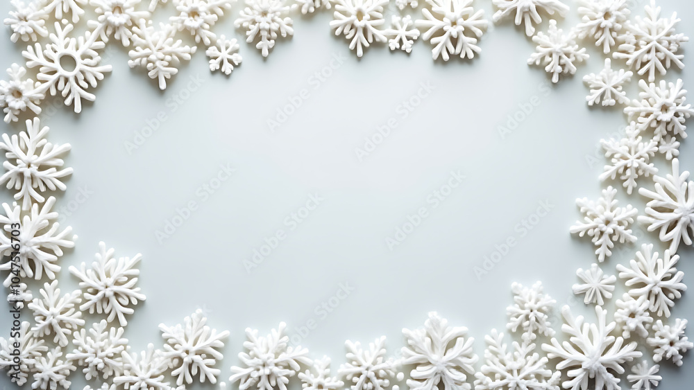 Aufkleber Snowflakes frame pastel gray background flat lay with plenty of copy space for a festive holiday composition design concept and style idea.