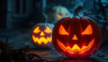 Spooky jack-o'-lanterns illuminate halloween night