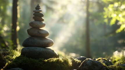 Obraz premium Stone Stack in a Forest