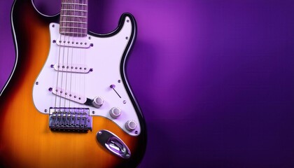 Close-Up of Sunburst Electric Guitar with Pink Pickups Against a Rich Purple Background. Perfect for Music Marketing, Studio Sessions, Instrument Showcases, and Rock Band Branding Campaigns