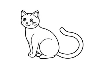 Black and White Cat Line Art Silhouette – Simple and Minimalist Vector Illustration on White Background