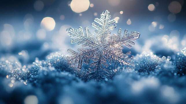 Beautiful ice snowflake close up