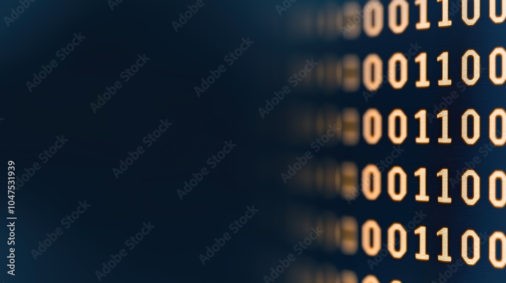 Aufkleber Close up of a computer screen with a blue background and a row of binary numbers. Concept of technology and the importance of understanding binary code in the digital world
