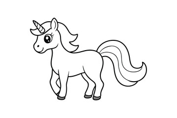 Obraz premium Unicorn Coloring Page Vector – Magical Line Art Silhouette Illustration for Kids and Fantasy Art Therapy