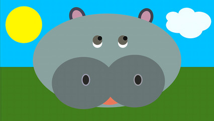 A Fun and Colourful Minimal Vector Style Illustration of a Hippo
