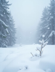 Fototapeta premium Snow falls gently on a blanket of white snowdrifts in a serene winter wonderland scene with a beautiful ultrawide image backdrop.