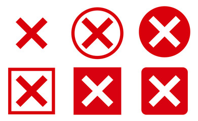 Fototapeta premium Set of red cross mark icons isolated on transparent or white background, vector illustration. Perfect for concepts of no, disagreement, rejection, and incorrect decisions.