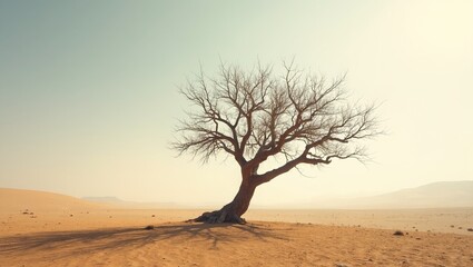 Fototapeta premium Lonely tree in barren desert symbolizing isolation and resilience