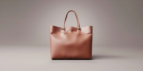 On a gray background, a woman's luggage is isolated. Genuine full-grain leather lady shopping bag from the front. ladies' top handle shopping, Generative AI.