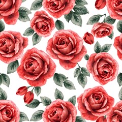 Fototapeta premium Watercolor seamless pattern of red roses