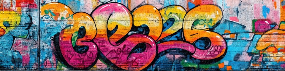 Colorful graffiti on urban wall with vibrant abstract shapes