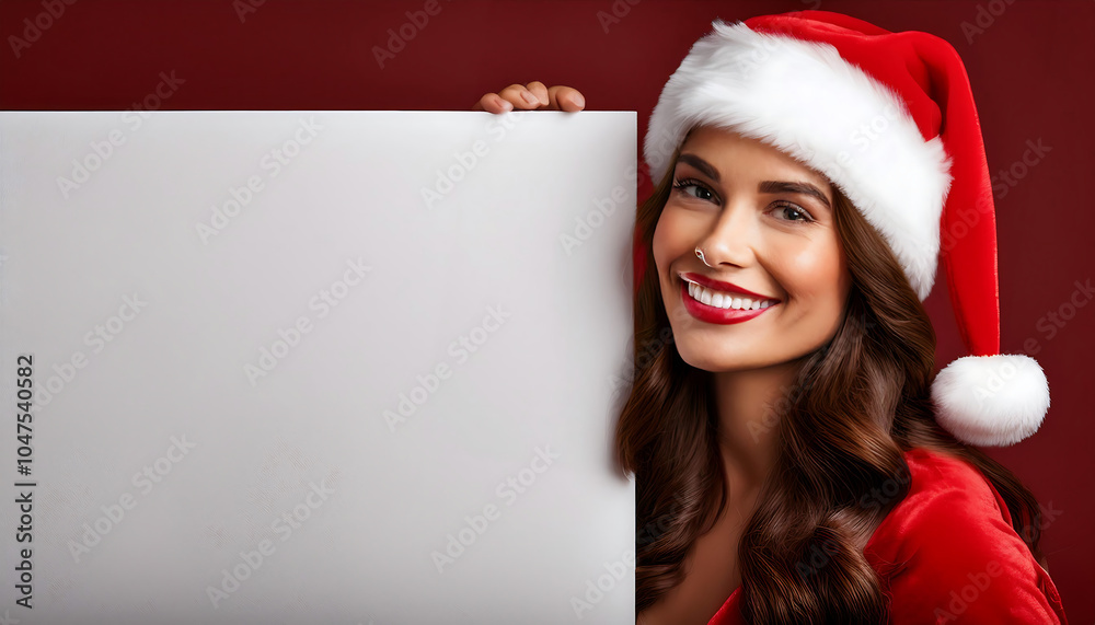 Poster Santa smiles at a blank ad banner with plenty of empty space around him in an advertisement_1(545)