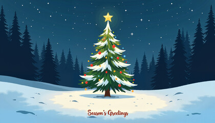 Fototapeta premium Season's greetings with a beautifully decorated Christmas tree under a starry night sky