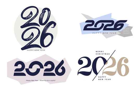 Set of 2026 Design, flat style. simple, Template for calendar design, website, social media, news, content, infographic. Holidays element. Collection of Happy New Year, graphic vector design element.
