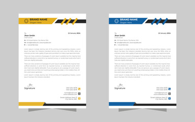 orporate modern letterhead design bundle template with yellow, blue, black color. Letterhead design for your business company, Letterhead, Letter head, Vector illustration
