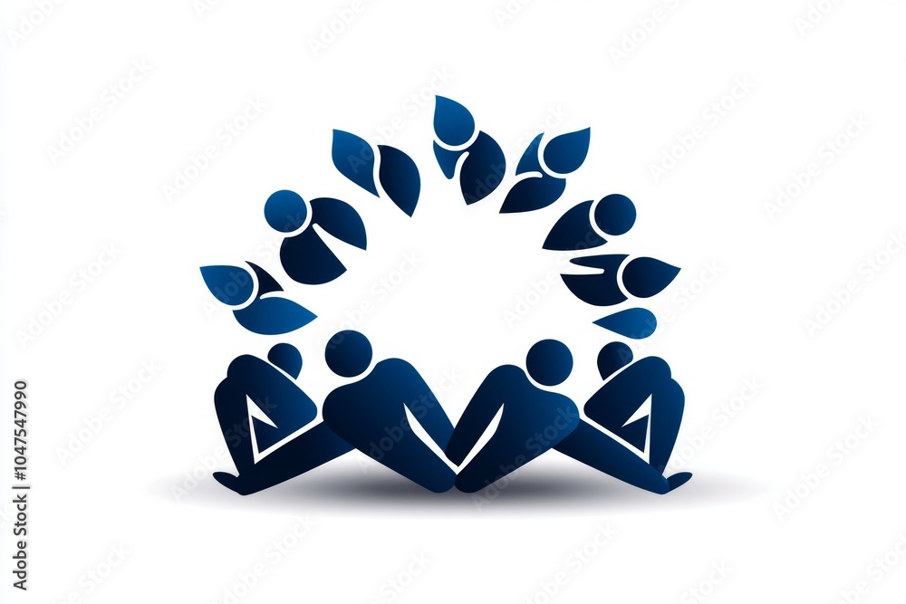 Poster Minimalist line art of a community meeting with clean outlines of people sitting in a circle, symbolizing collaboration and discussion in a peaceful design, showing the simplicity of communication