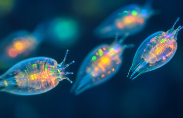 A colorful swarm of plankton showing fascinating patterns and details under a microscope