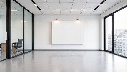 Obraz premium Minimalist Corporate Space with White Display Panel [with copy space]
