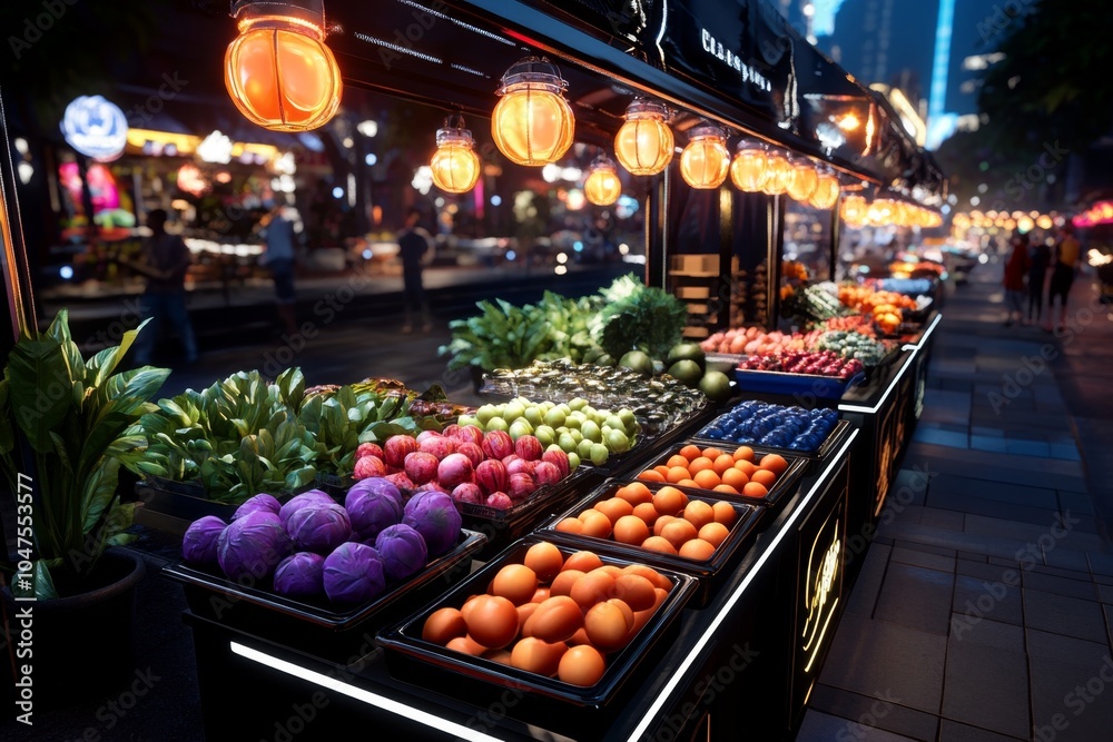 Poster 3d rendering of a traditional street market with intricate details of stalls, people browsing, and d