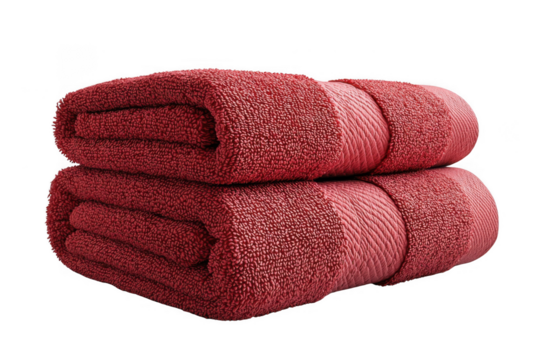 Red bundled towel isolated on transparent background, png file, no background png file