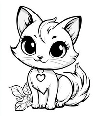 Obraz premium Cute Cartoon Cat Line Art Illustration with Big Eyes 