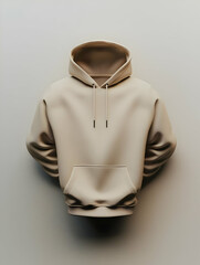 A minimalist beige hoodie displayed against a neutral background.