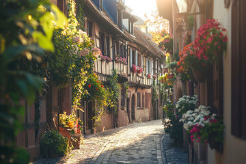 Fototapeta premium Beautiful romantic old town in style of Strasbourg.