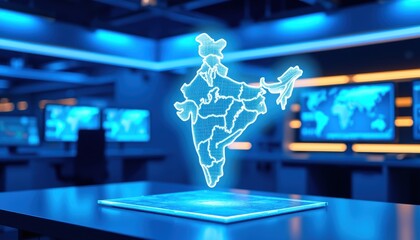 Close-Up of 3D Holographic India Map in Lab