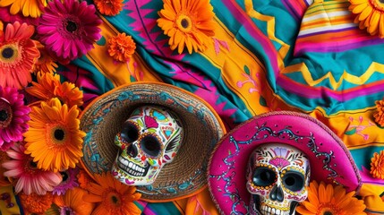 Obraz premium Dia de los Muertos Celebration, vibrant festivities with face painting, colorful altars, traditional music, lively dance, honoring ancestors and embracing culture