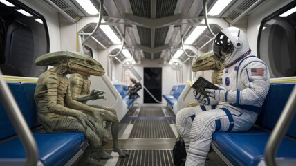 Astronaut and Alien Passengers on Public Transportation
