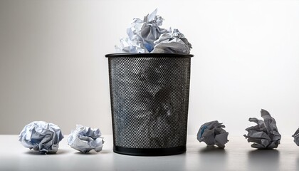 trash bin with crumpled paper