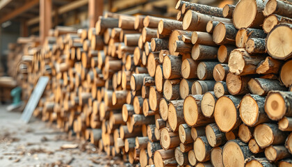 Background of cut wood logs stacked in a pile. wood for the production of chipboard isolated with white highlights, png