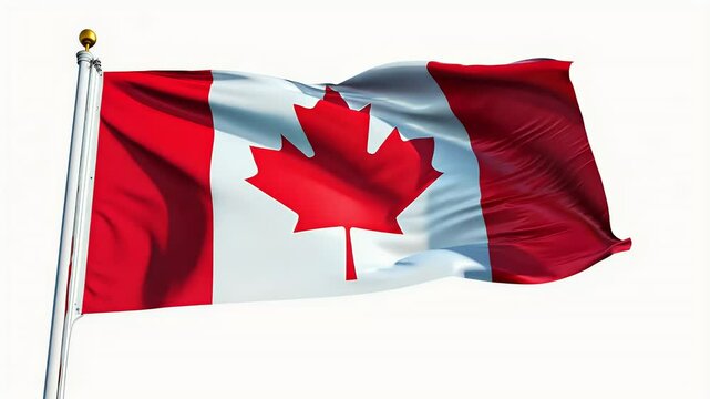 stunning 4K looping animation Canada flag waving gracefully wind featuring fully digital rendering that loops perfect 20 seconds alpha channel included red national canadian maple leaf