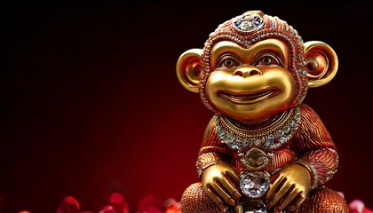 Chinese zodiac happy monkey as highly detailed miniature full precious stones statue
