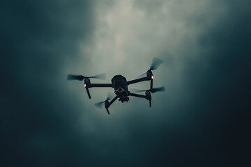 Fototapeta premium Drone Inspire 2 Flying in Sky. Professional Robot Airplane on Spy Show in Rostov Region, Russia