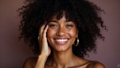 
Portrait of a smiling woman with afro curls on her head