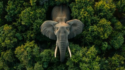 Aerial View of Elephant in Dense Forest Canopy