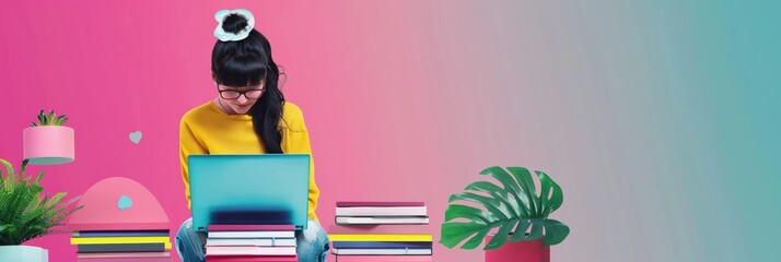 E-learning solutions for digital education and online courses, text space for ads