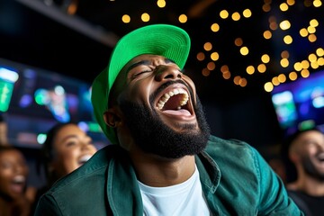 A trivia night at a local bar with teams competing, drinks in hand, and laughter filling the room as questions are answered and debated, symbolizing the intellectual fun of interactive pub entertainme