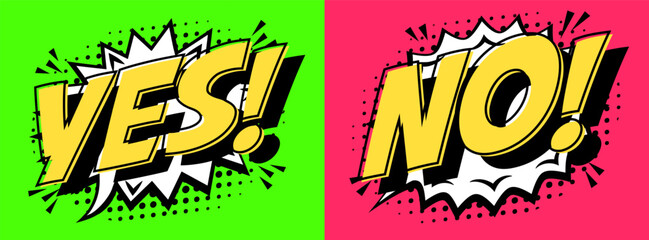 Fototapeta premium Yes and no speech bubble set comics style on green and red back vector